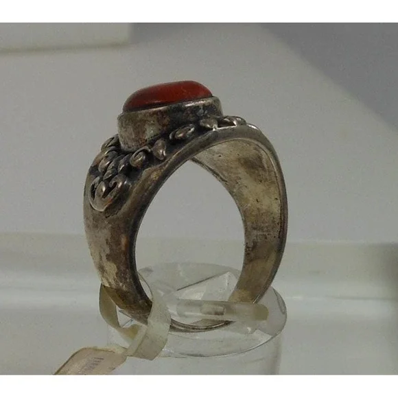 Exquisite Vintage 1990's Sterling Silver Carnelian Cigar Band Ring - Size 7.5 - Picture 10 of 11
